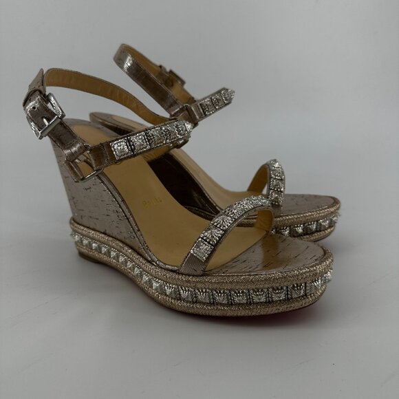 Louboutin Cork Studded Pyradiams 110 Platform Wedge - Size 39 - Picture 2 of 7
